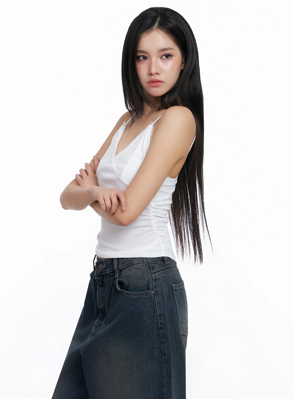 Sleeveless Ruched Lace Cami IS525