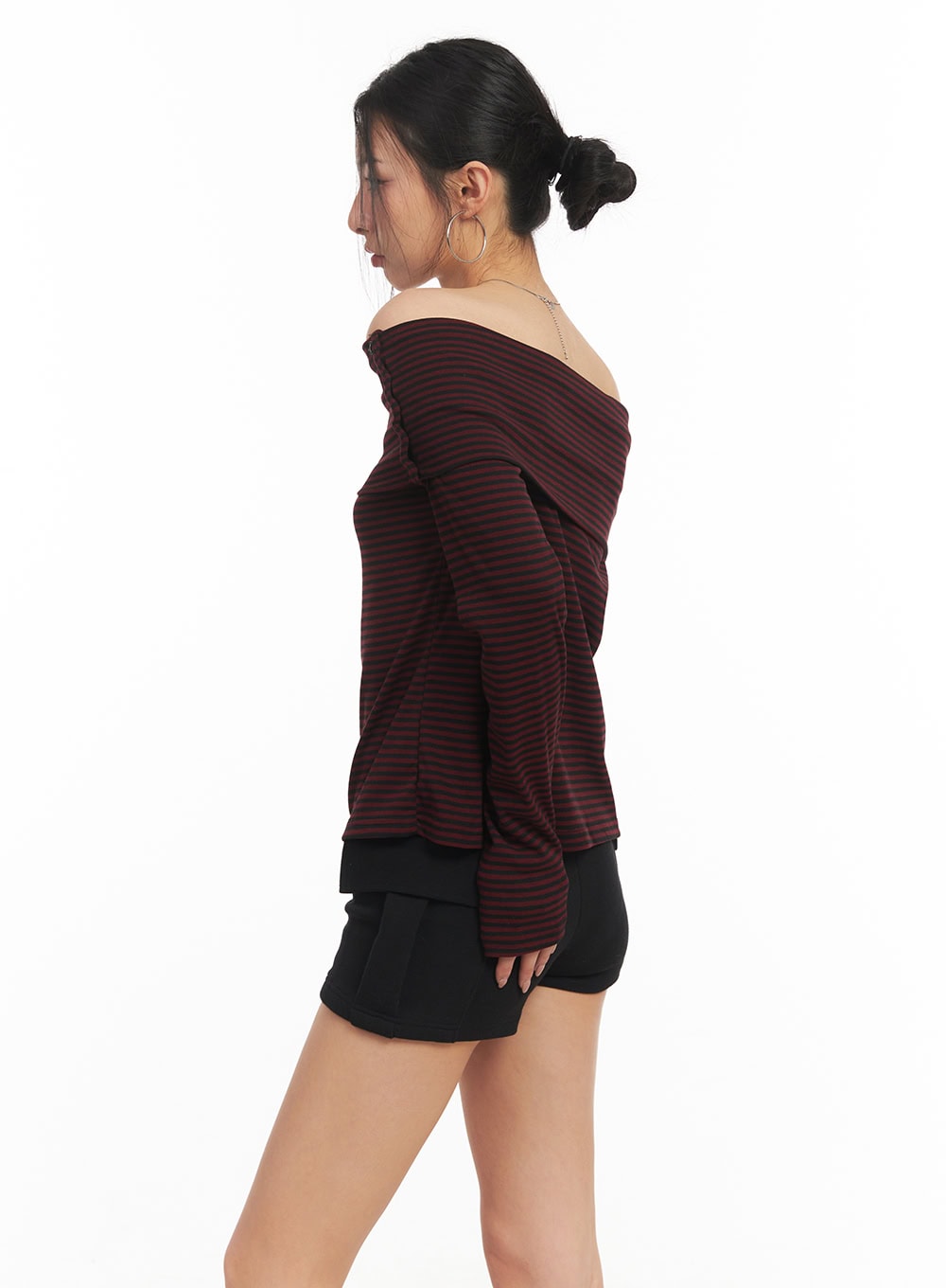 Striped Long-Sleeve Off-Shoulder Top CM503