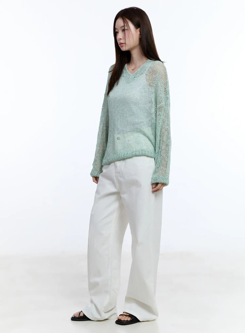 Sheer V-Neck Sweater CU513