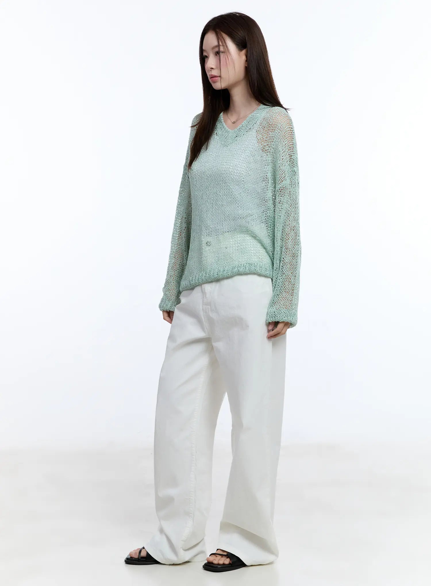 Sheer V-Neck Sweater CU513