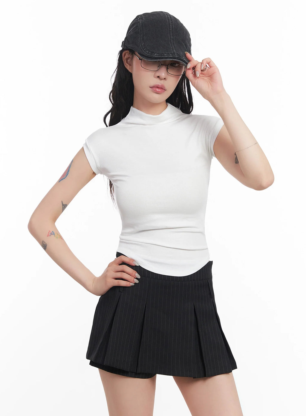 Mock Neck Fitted Short-Sleeve Top IC503