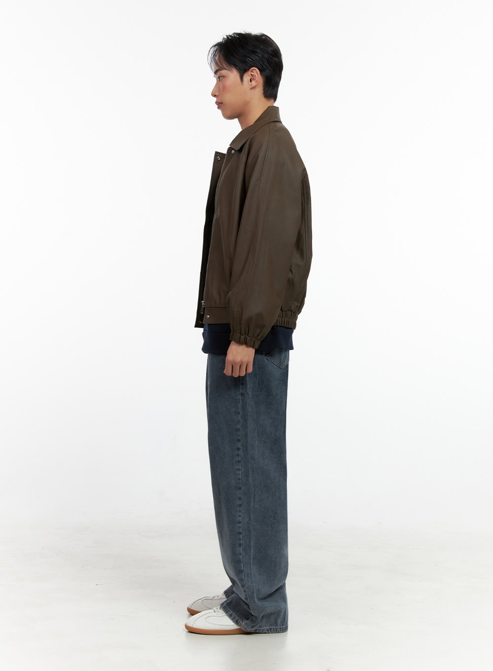 Men's Collared Faux-Leather Jacket IN426