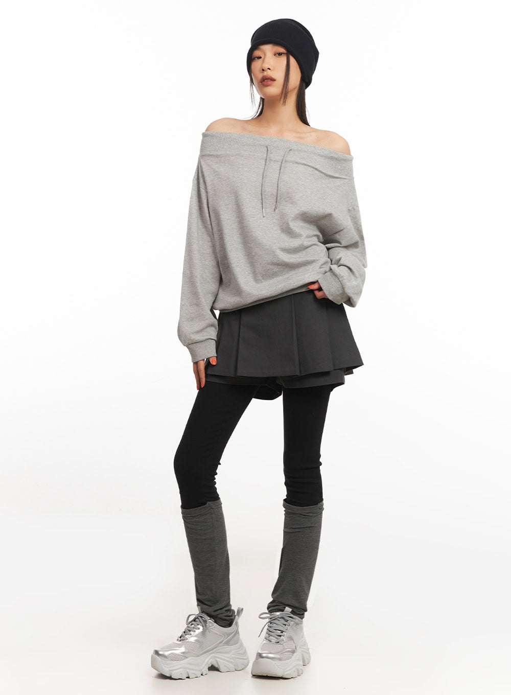 Stringed Off-Shoulder Sweatshirt IA504