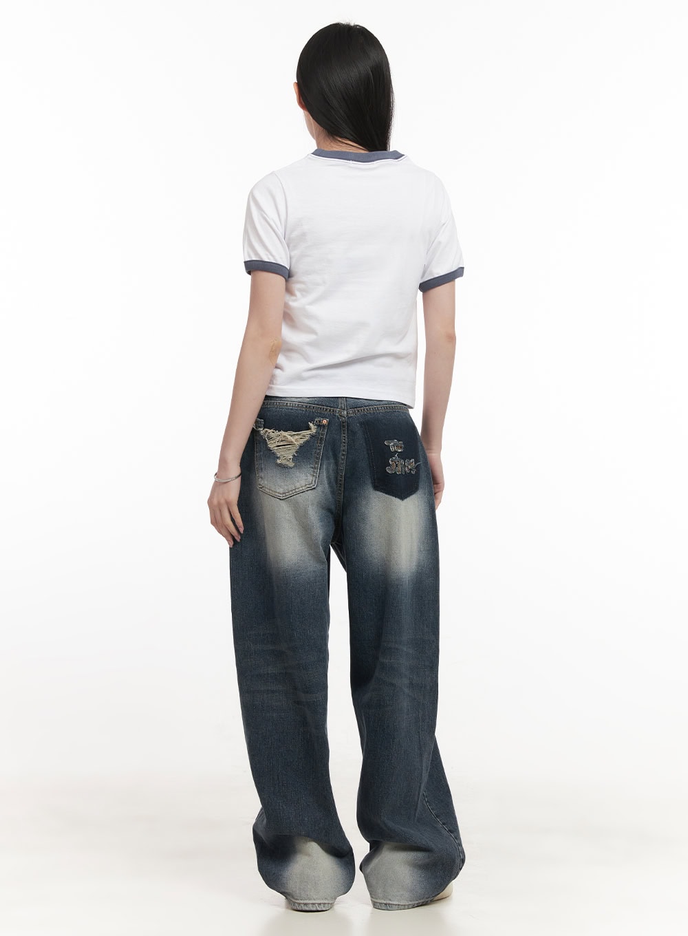 Julie Washed Baggy Jeans with Embroidered Detail CF514