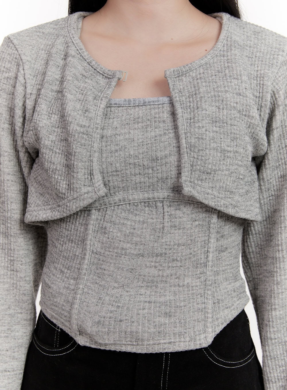 Crop Cardigan Layered Top Set CJ529