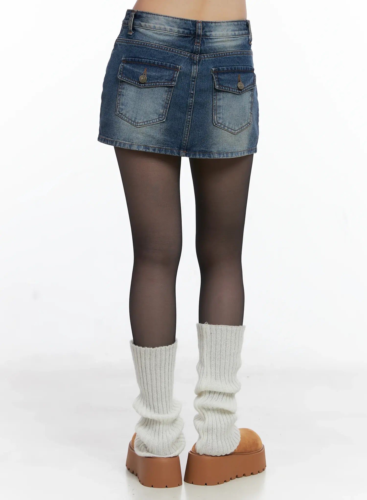 Washed Denim Pocket Mini Skirt CS510