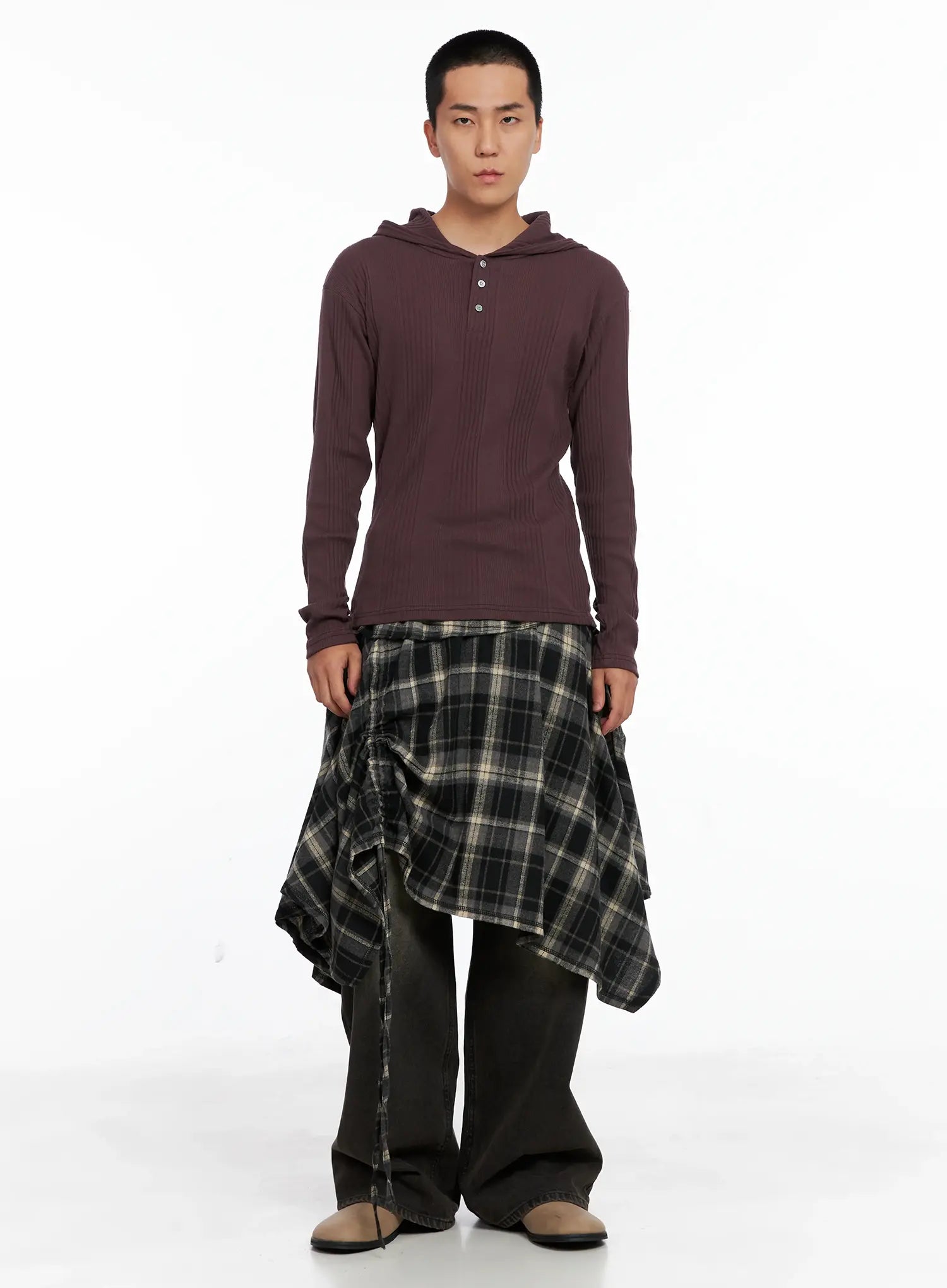 Men's Henley Neck Long Sleeve Hoodie IS502