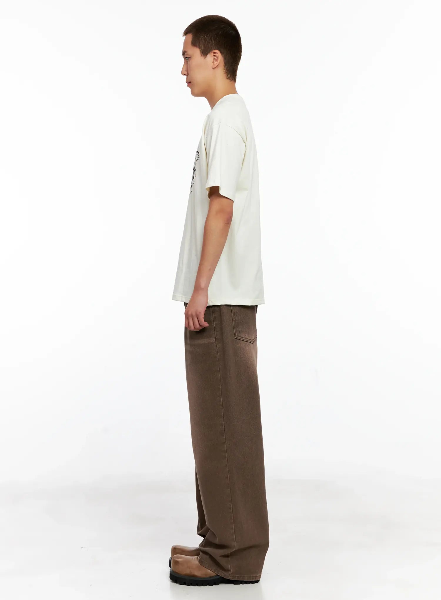 Men's Washed Wide-Leg Denim Jeans IG511