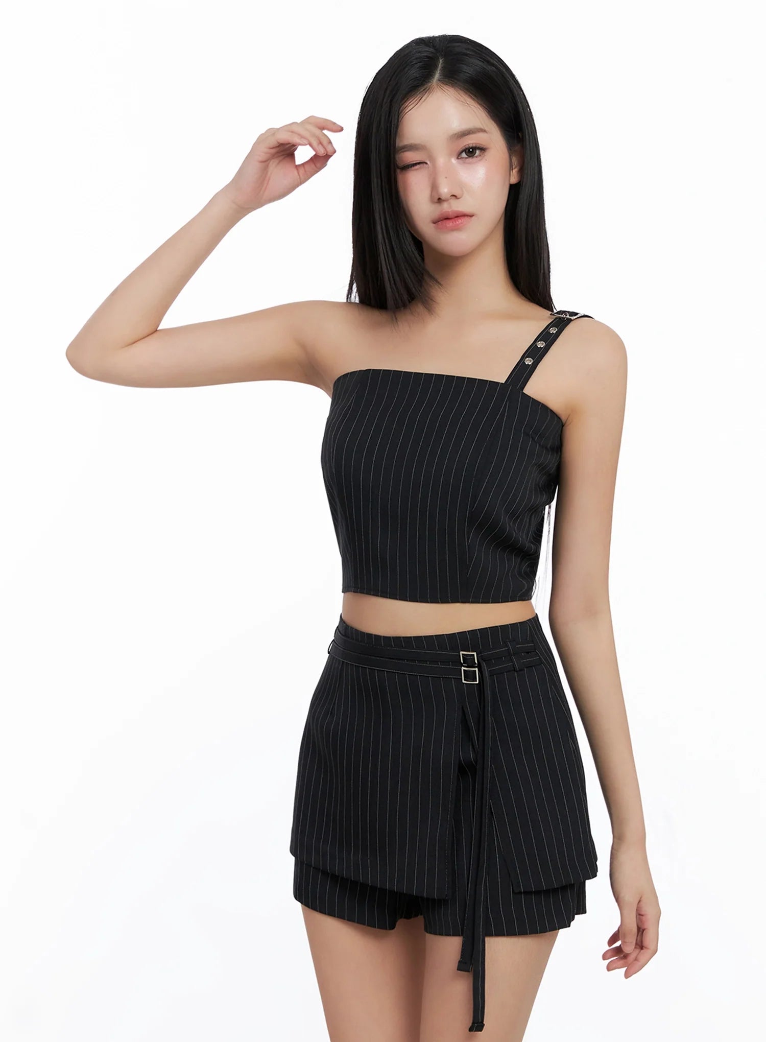 One-Shoulder Asymmetric Striped Crop Top IS525