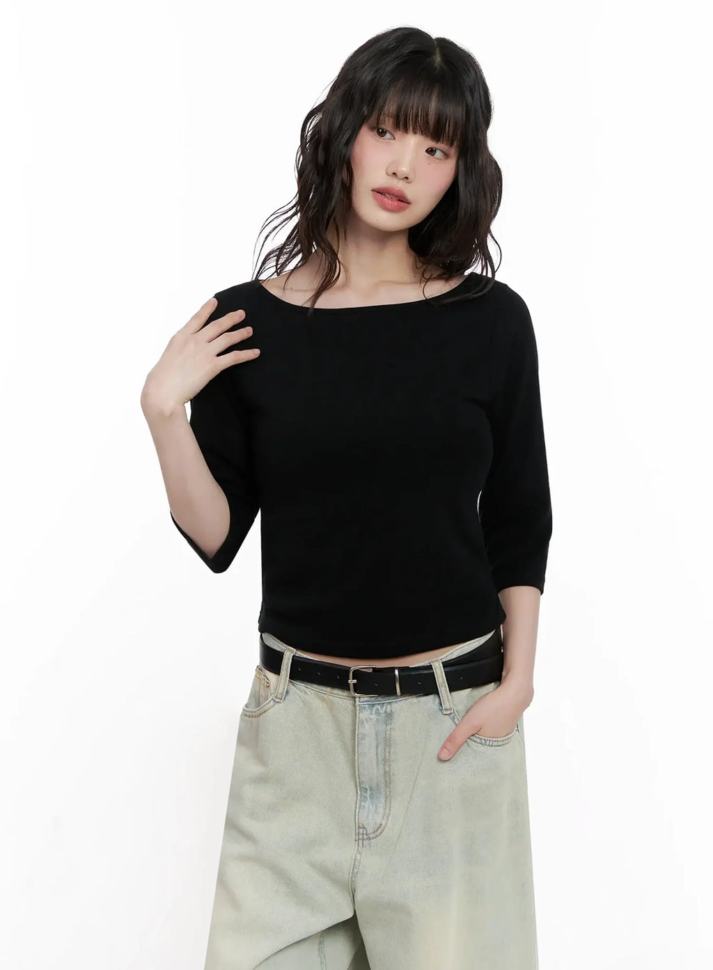 Minimalist Black Boat Neck Top IL531