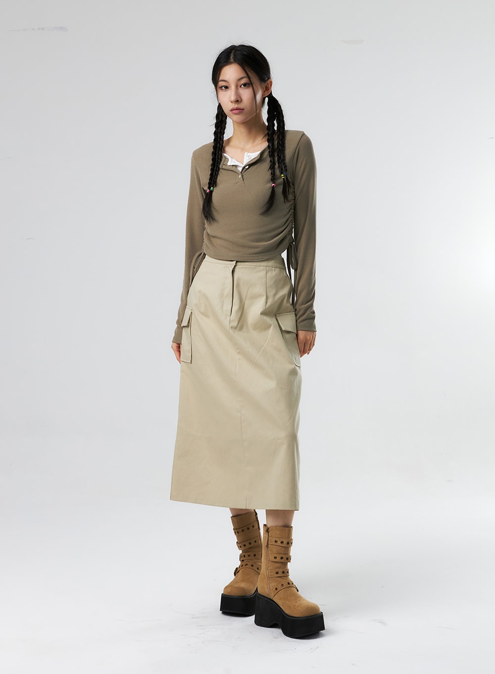 Ruched Long Sleeve Top IS327