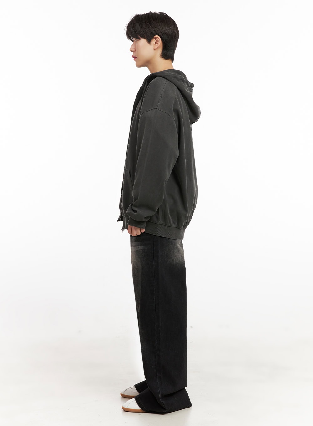 Men's Oversized Washed Zip-Up Hoodie IJ517