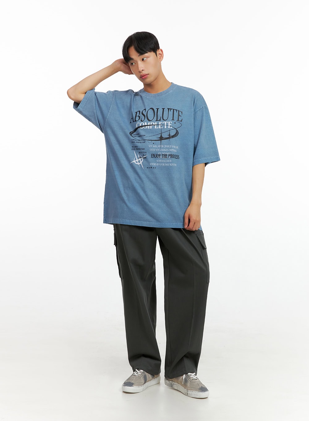 Men's Cotton Lettering Oversized Graphic Tee (Blue) IU414
