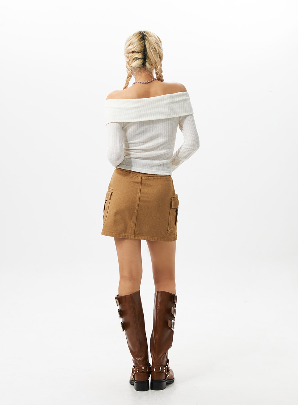 Off-Shoulder Ribbed Cardigan IO324