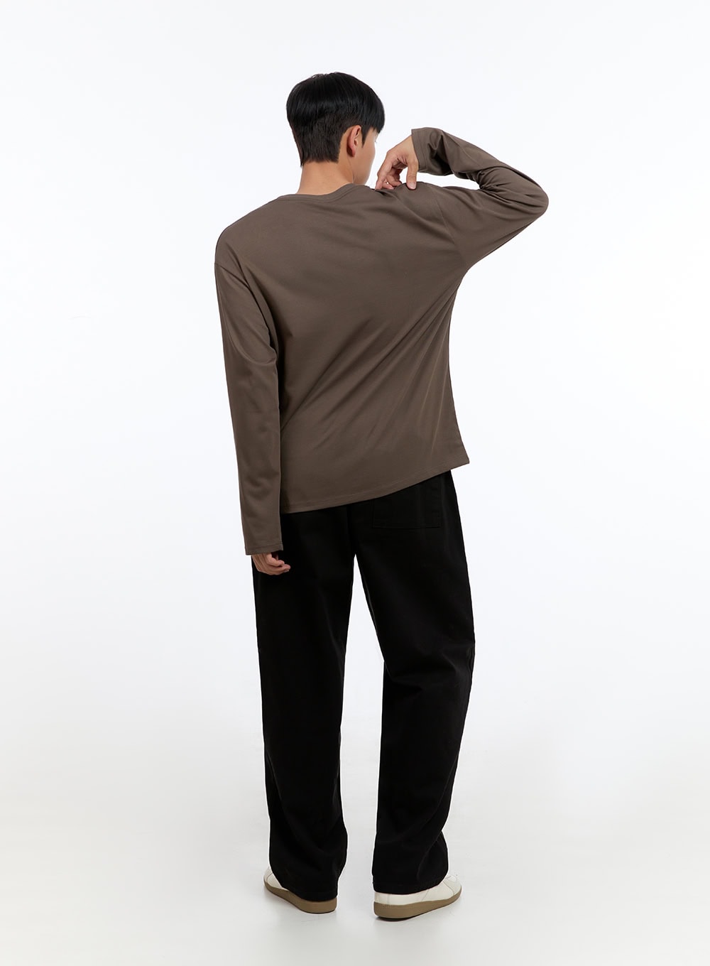 Men's Basic Cotton Long Sleeve T-Shirt (Brown) IS412