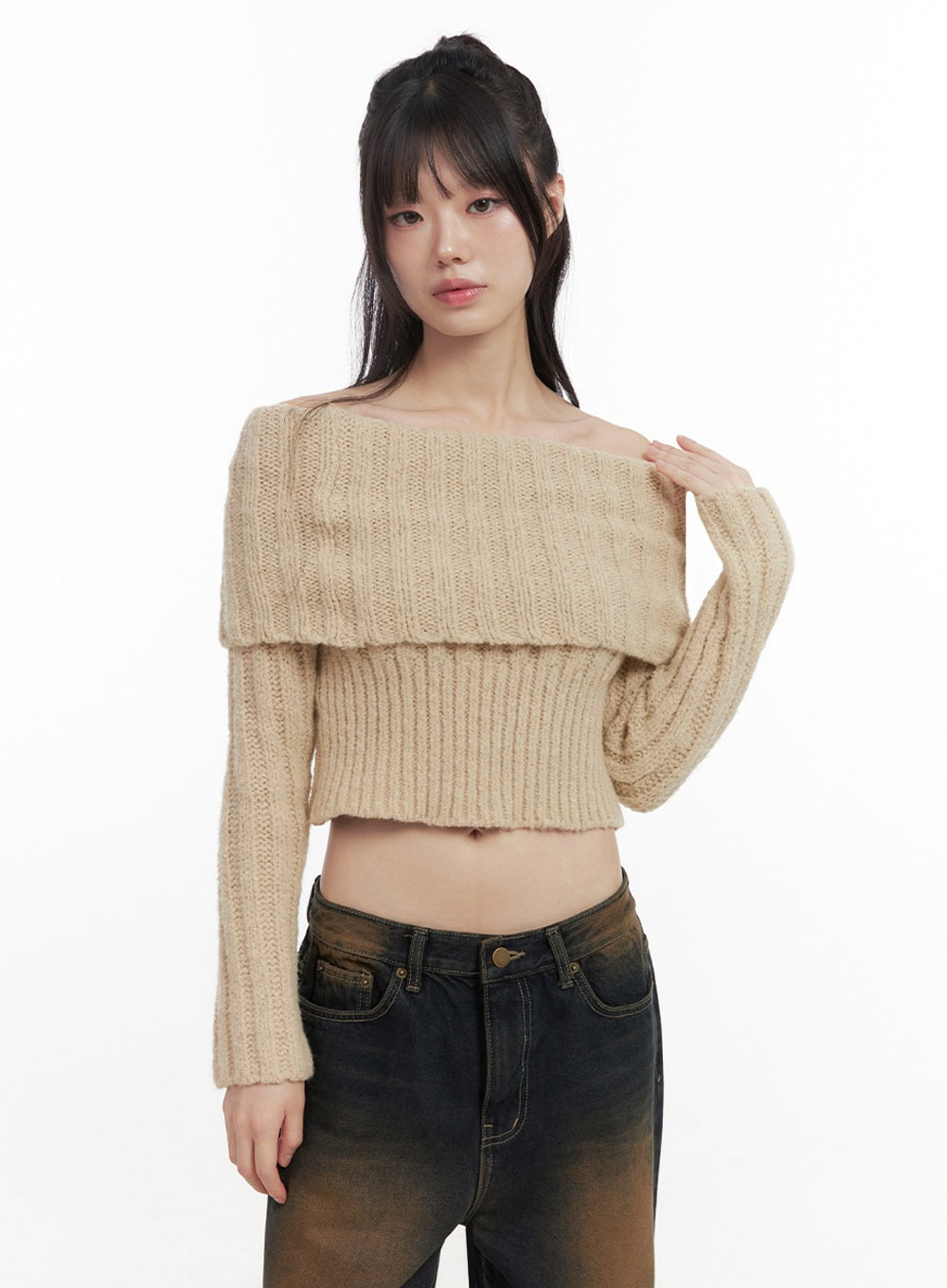 Slim-Fit Off-Shoulder Sweater ID402