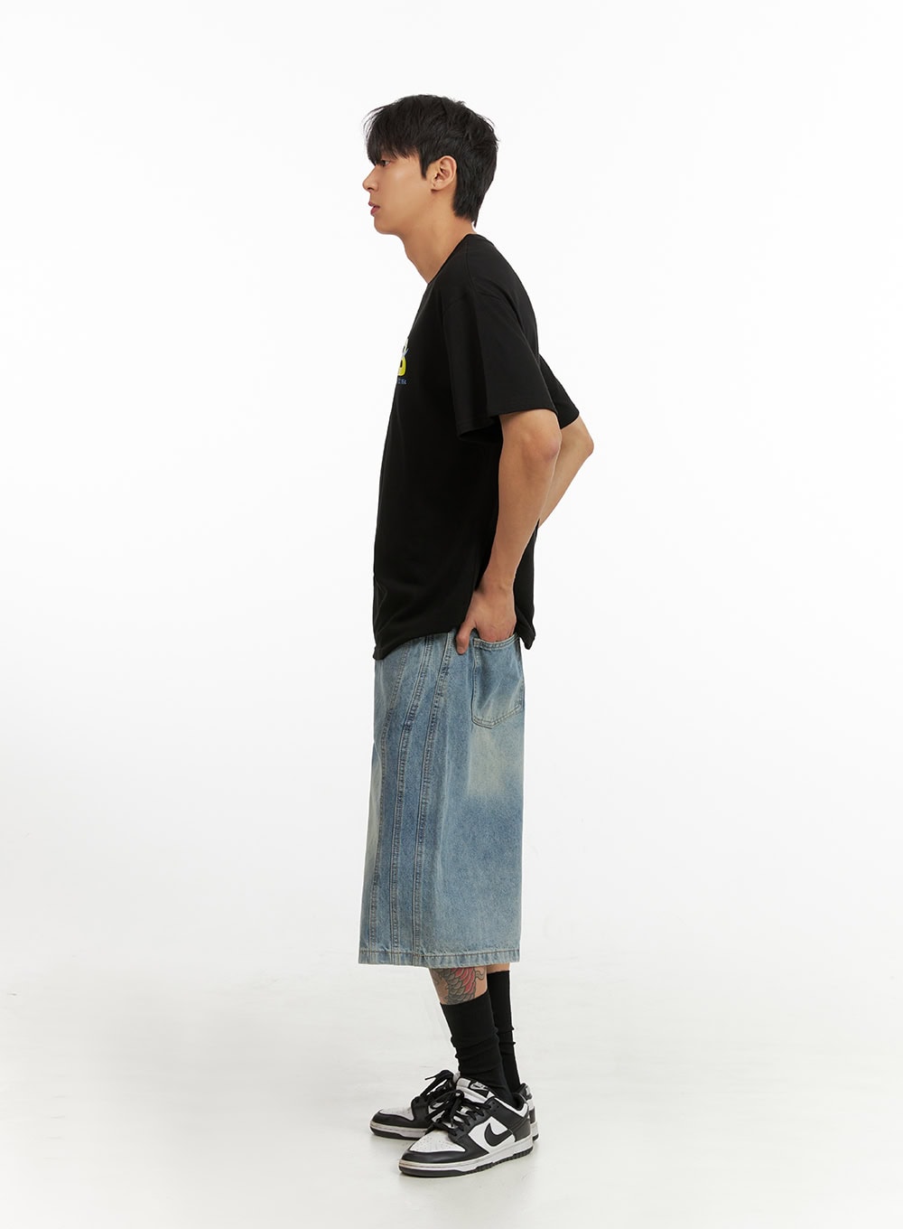 Men's Lettering Round Neck T-Shirt (Black) IU418