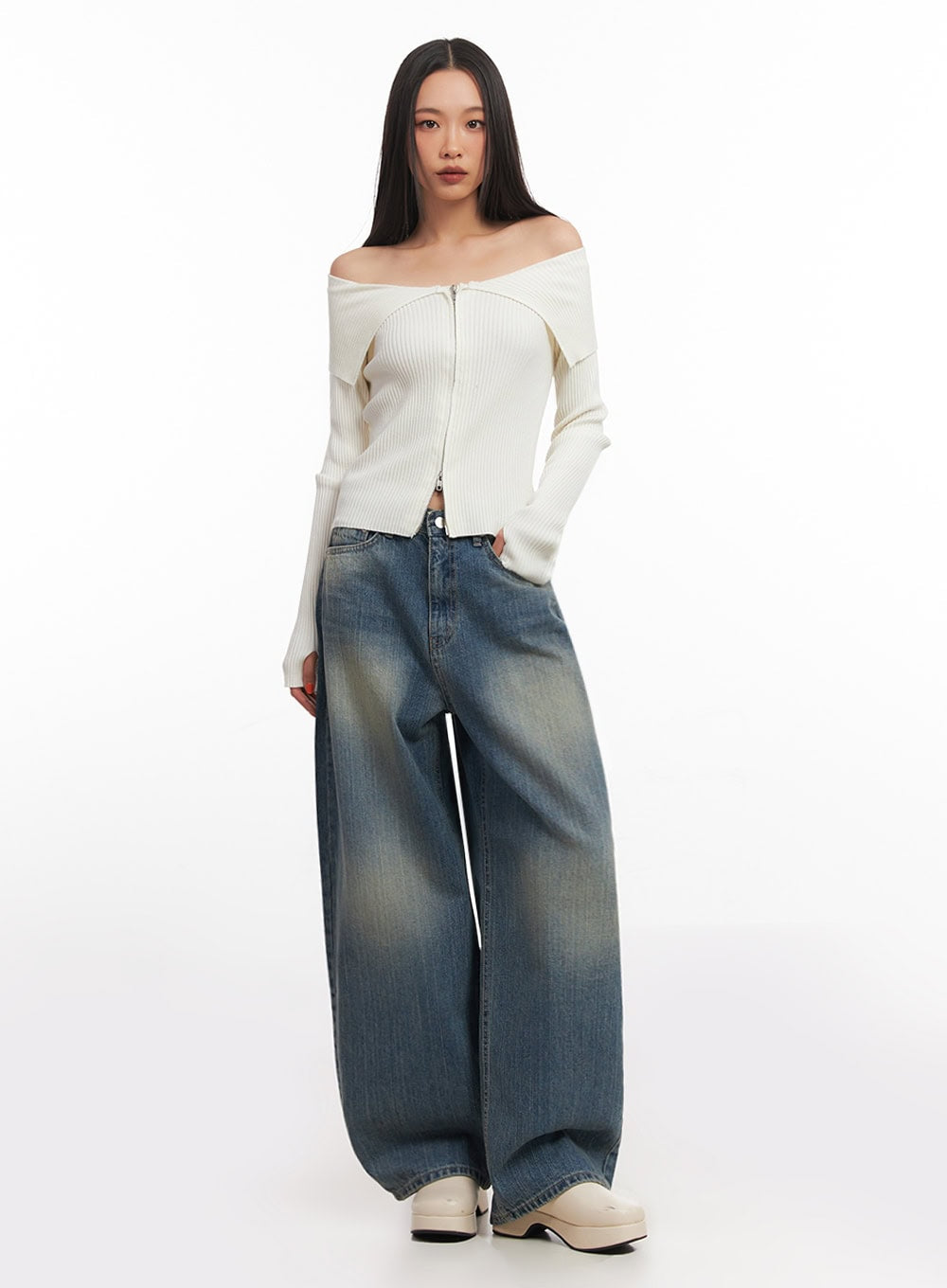 Sharon Washed Wide-Fit Baggy Jeans IA507