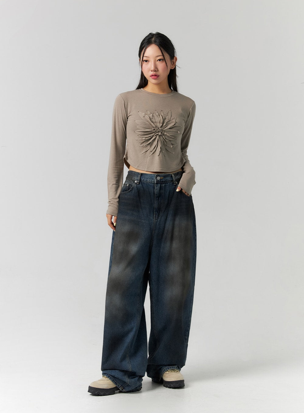 Tie-Dye Washed Wide Leg Jeans CS320