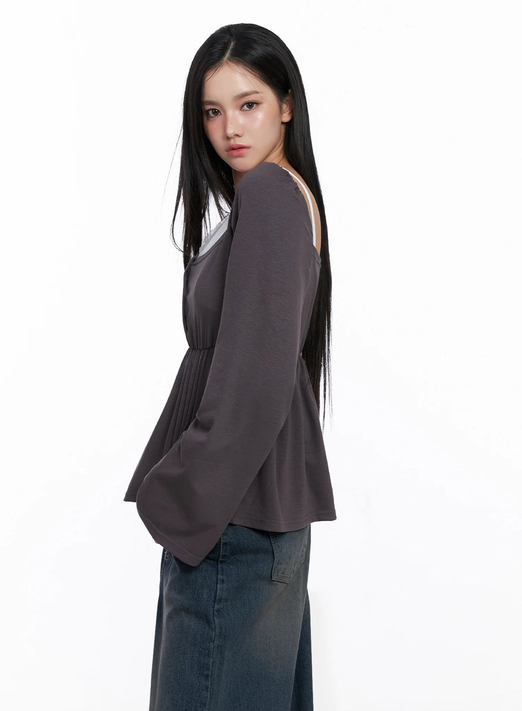 Shirred Flowy Buttoned Long Sleeve IS525