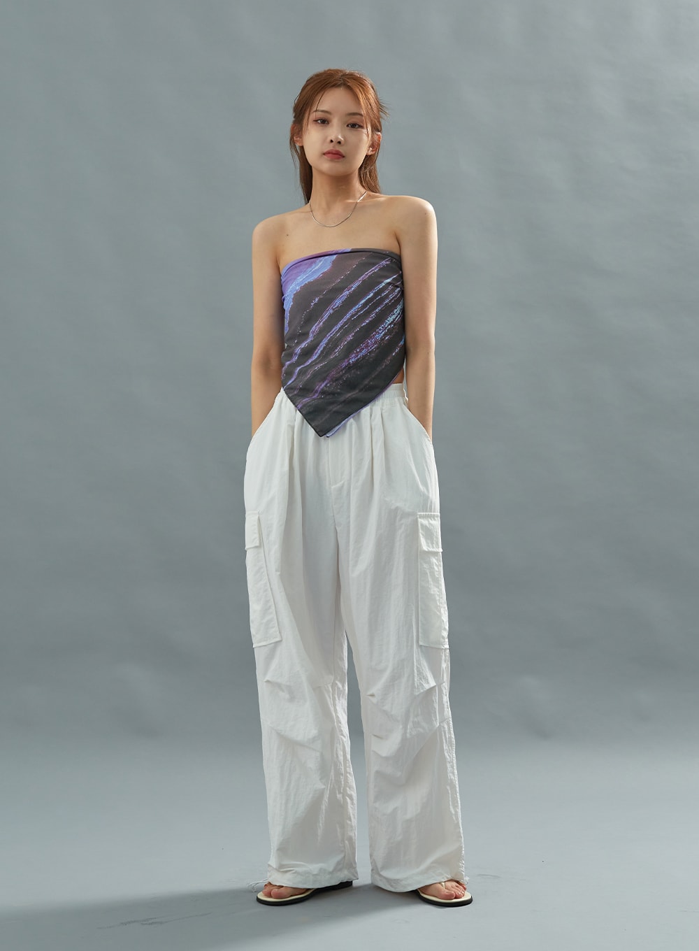 White Nylon Cargo Pants CU21