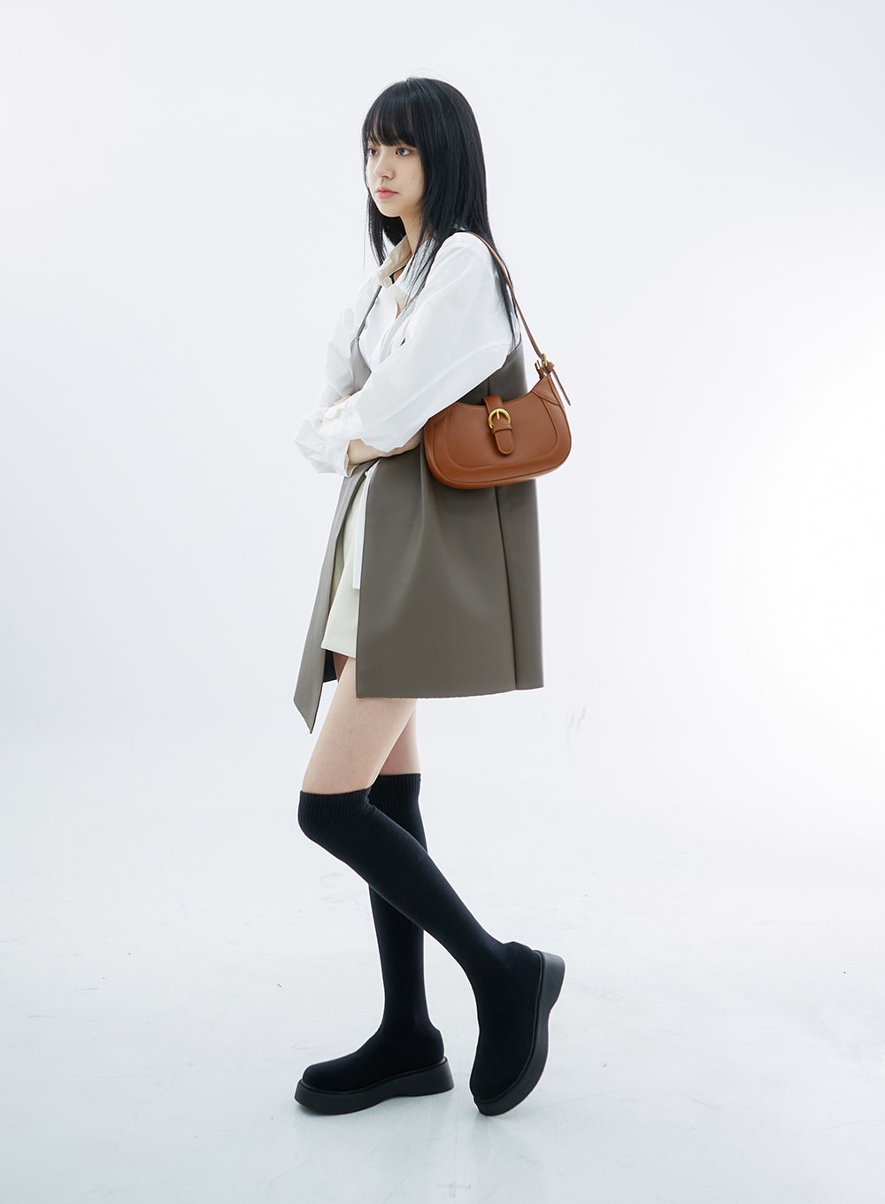 One Button Faux Leather Mini Dress OS29