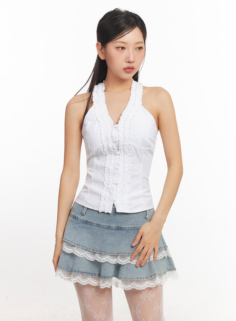 Lace Halter Neck Slim-Fit Top IA525