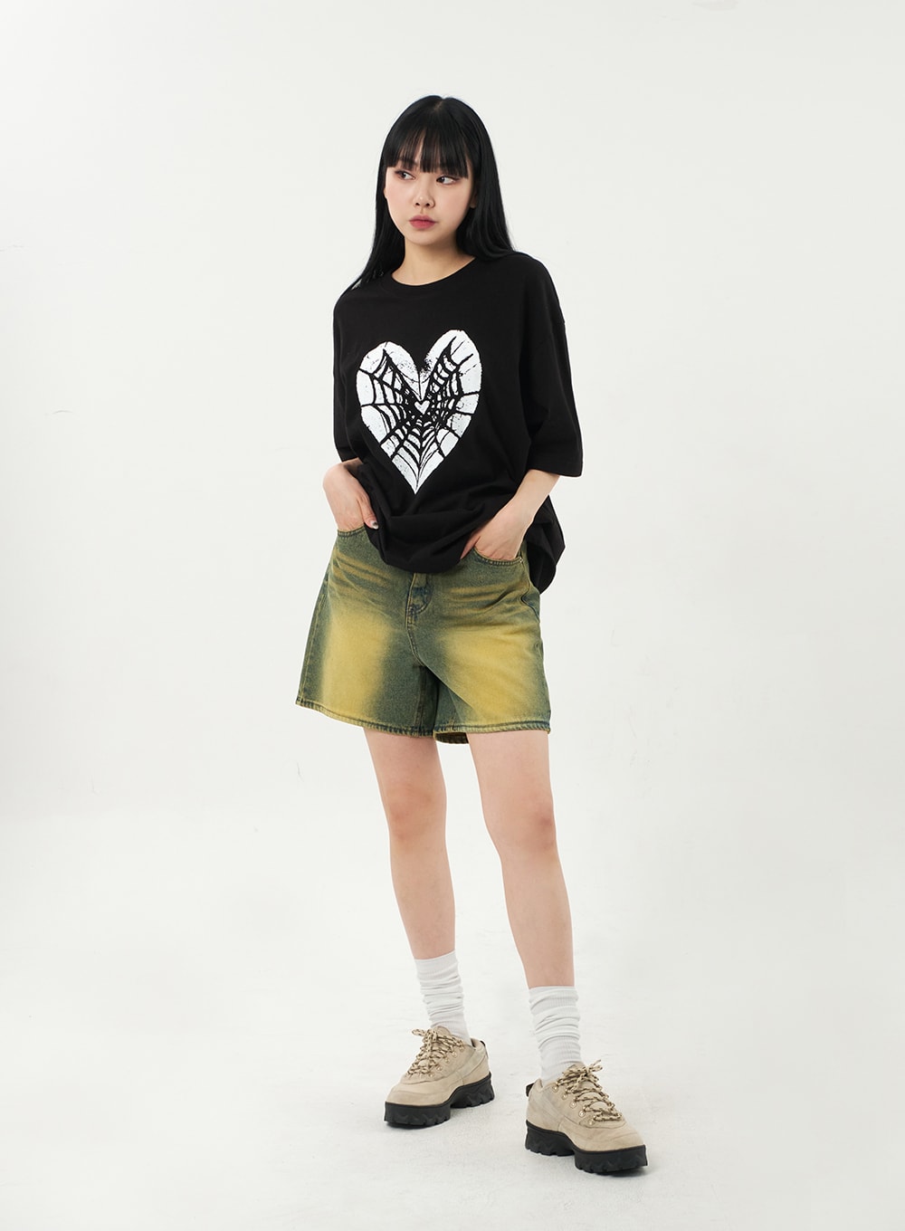 Yellow Wash Denim Shorts CA328