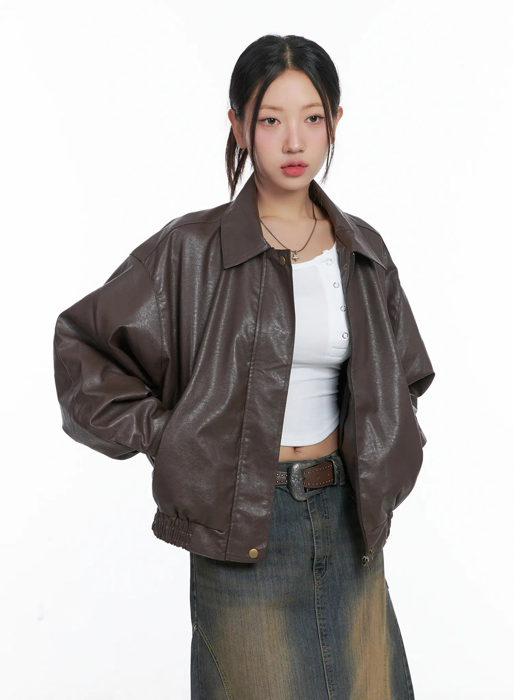 Oversized Vegan Leather Blouson Jacket CS503