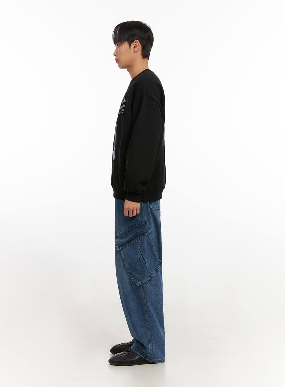 Men's Wide-Fit Denim Cargo Jeans ID406