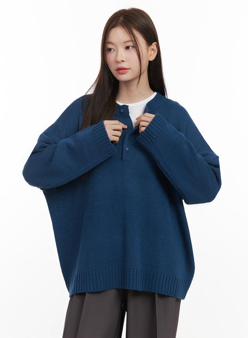 Oversized Half-Button Sweater IJ527