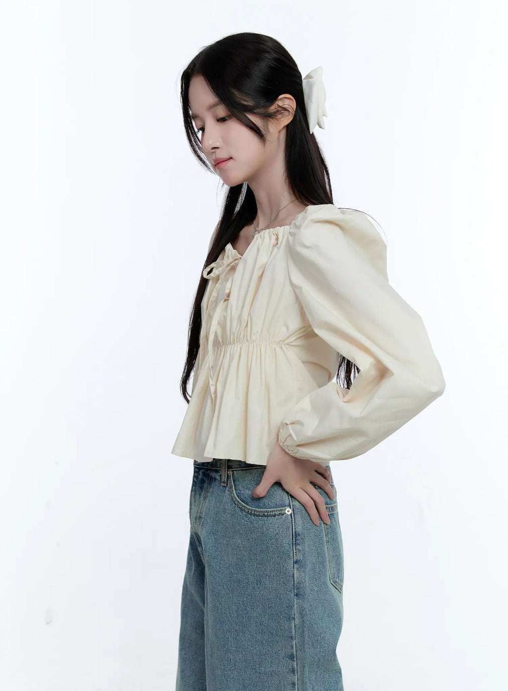 Puff-Sleeve Shirred Blouse CG512