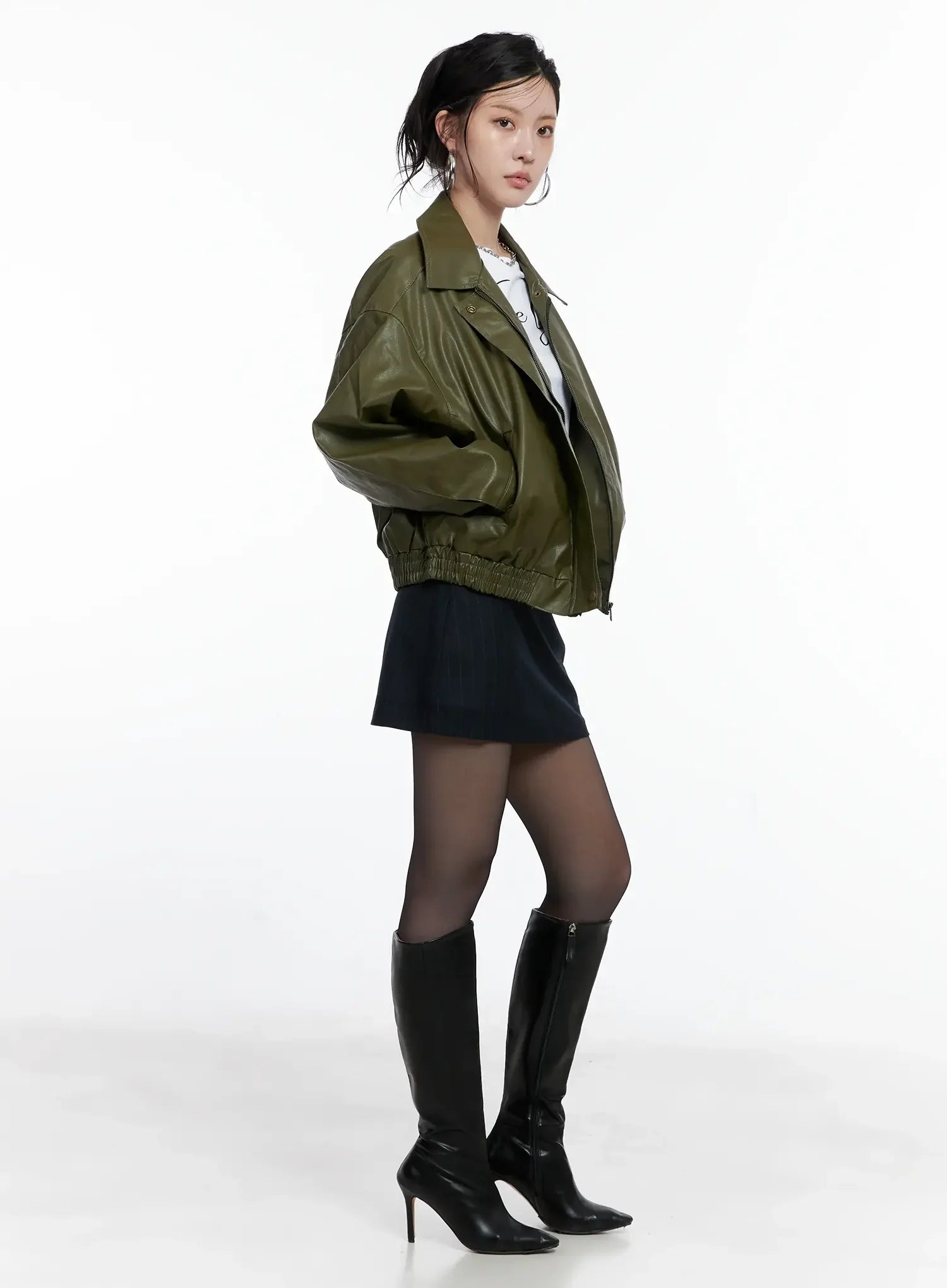 Vegan faux Leather Zip Up Jacket CS512