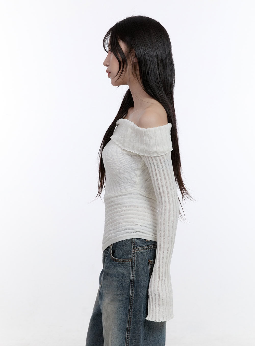 Unbalanced Long-Sleeve Off Shoulder Top CO418