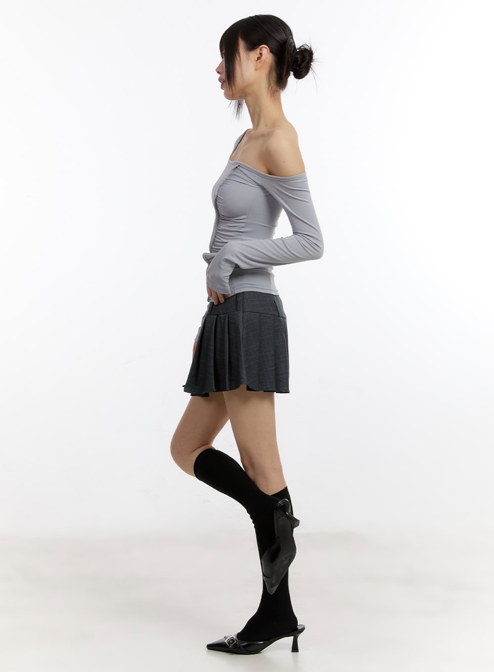 Shirred One-Shoulder Long-Sleeve Top CA508