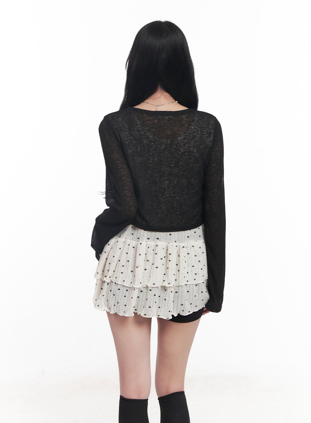 Sheer Buttoned Crop Cardigan CY526