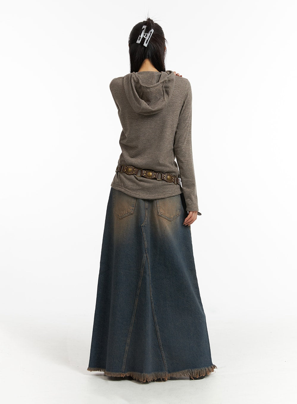 Washed Denim Maxi Skirt CJ418