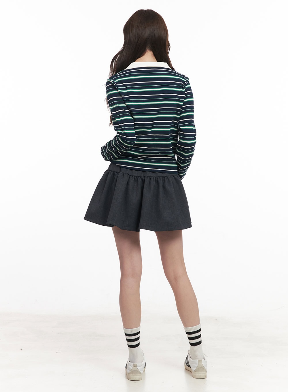 Striped Long-Sleeve Collared Top CM511
