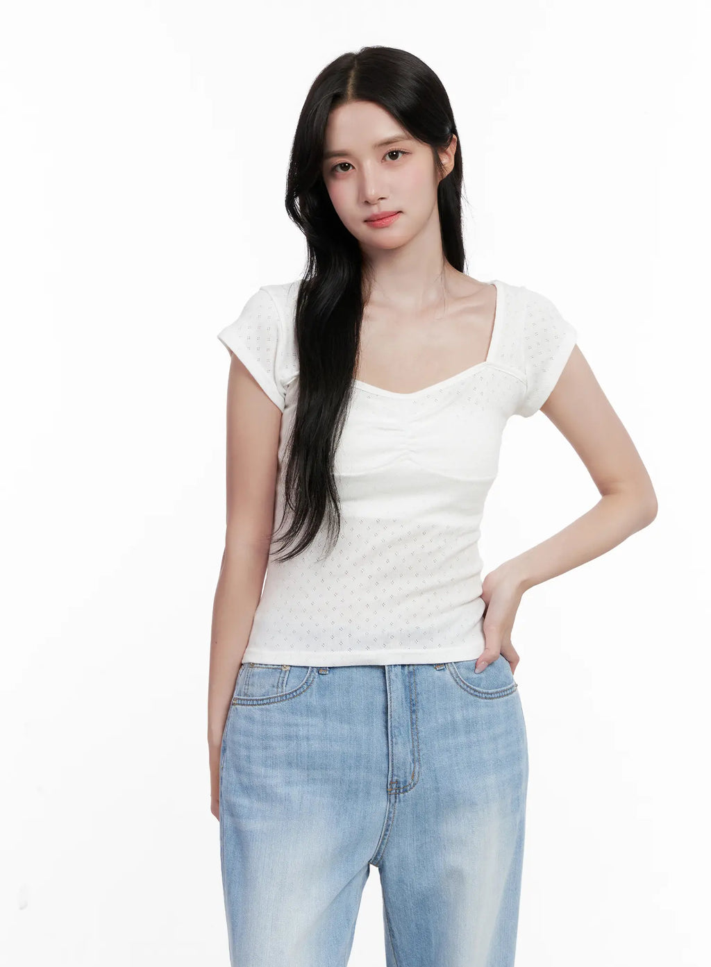 Shirred Cap-Sleeve Sweetheart Top CL515