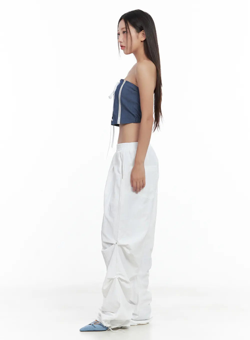 Pintuck Rivet Wide-Leg Joggers CL508