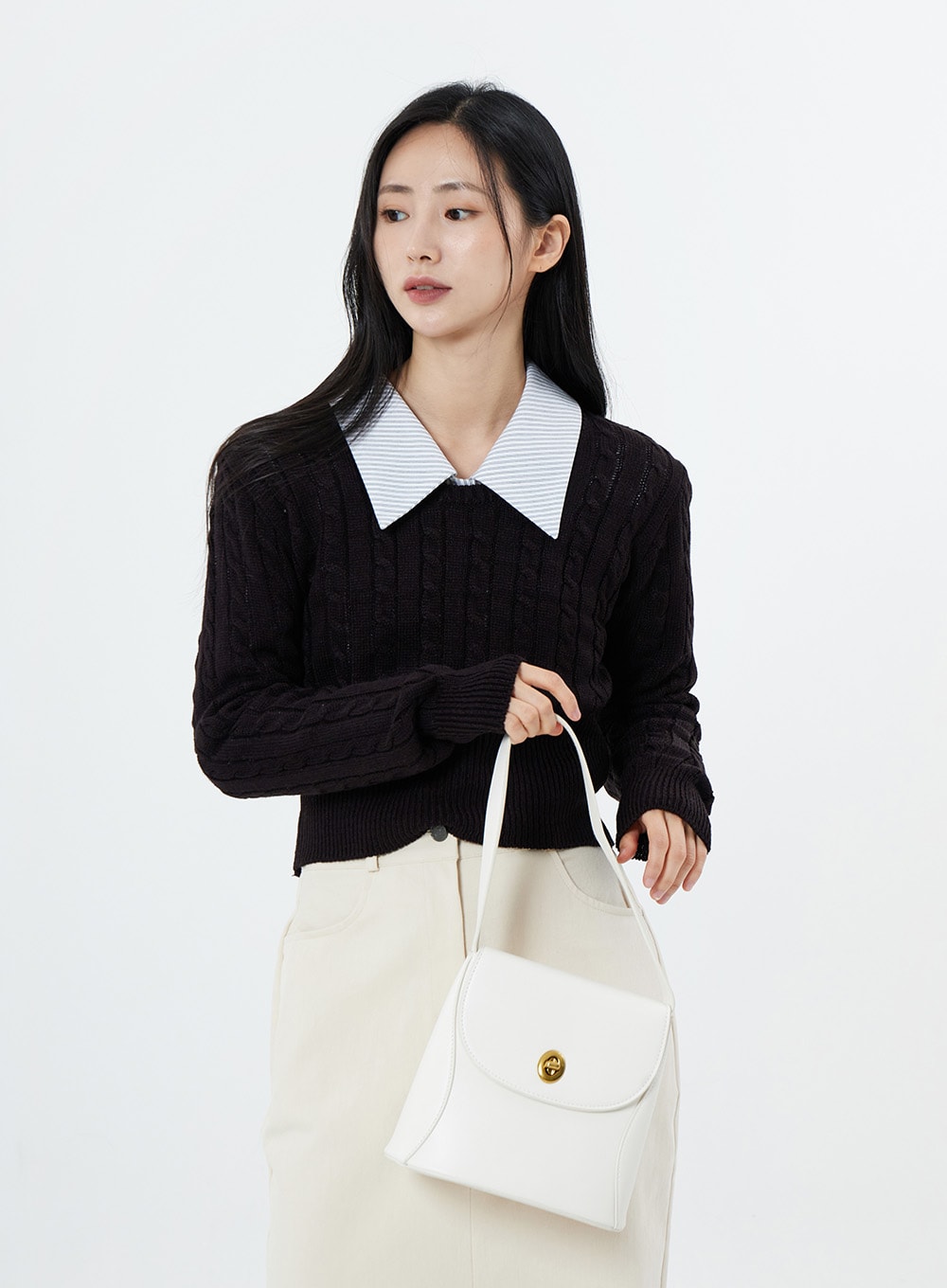 Round Neck Twist Crop Long Sleeve Knit OS26