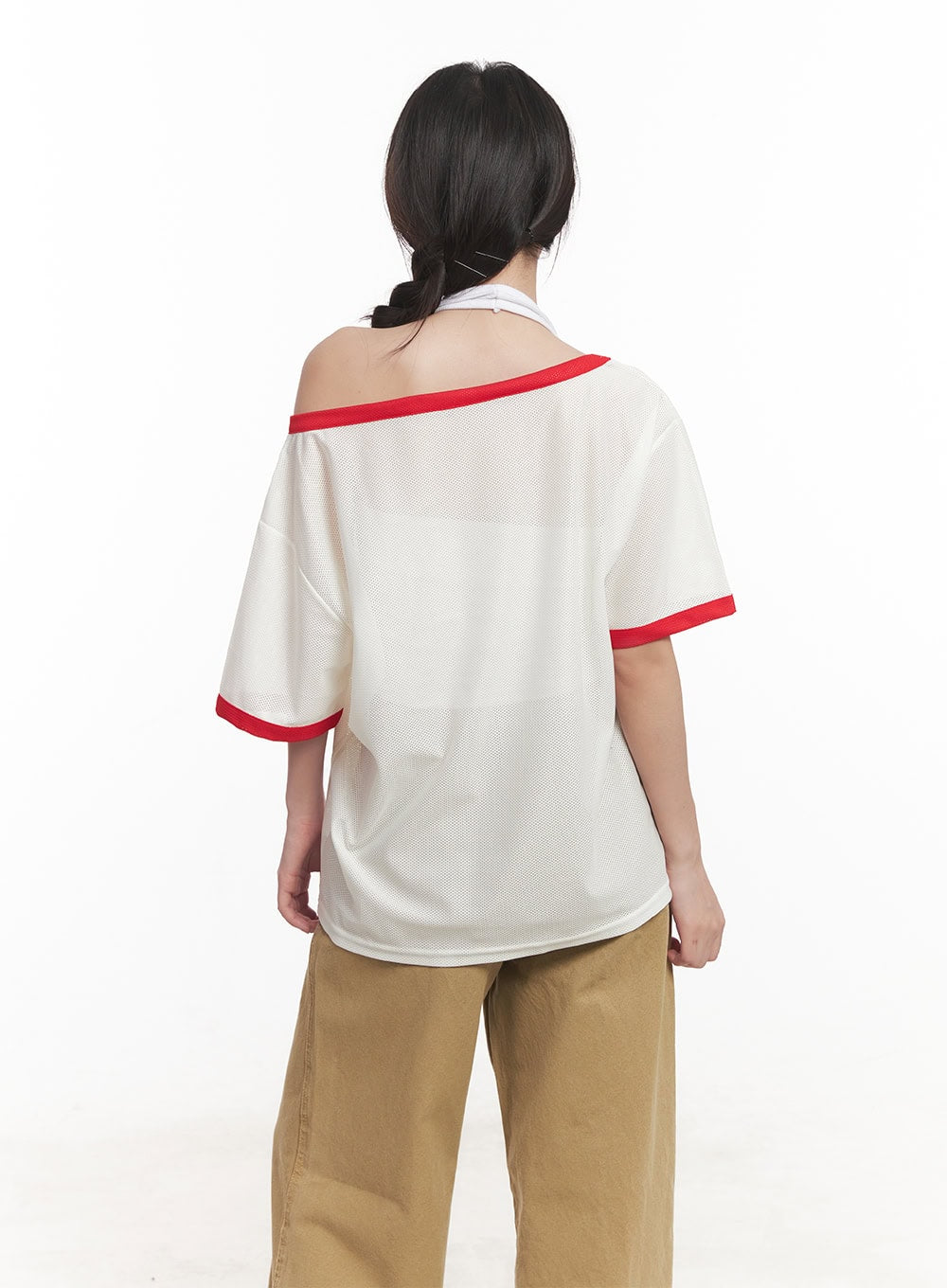 Sporty Mesh Off-Shoulder Top CA530