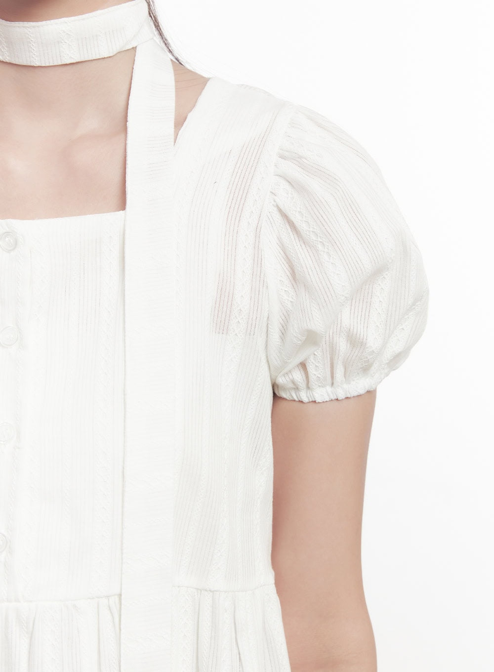 Puff-Sleeve Blouse & Scarf Set CA510