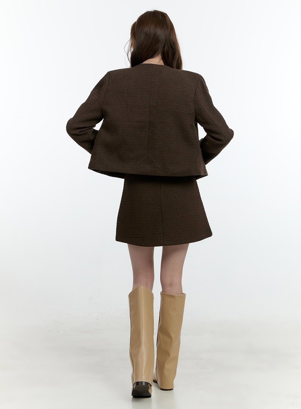 Classic Tweed Collarless Buttoned Jacket CF504