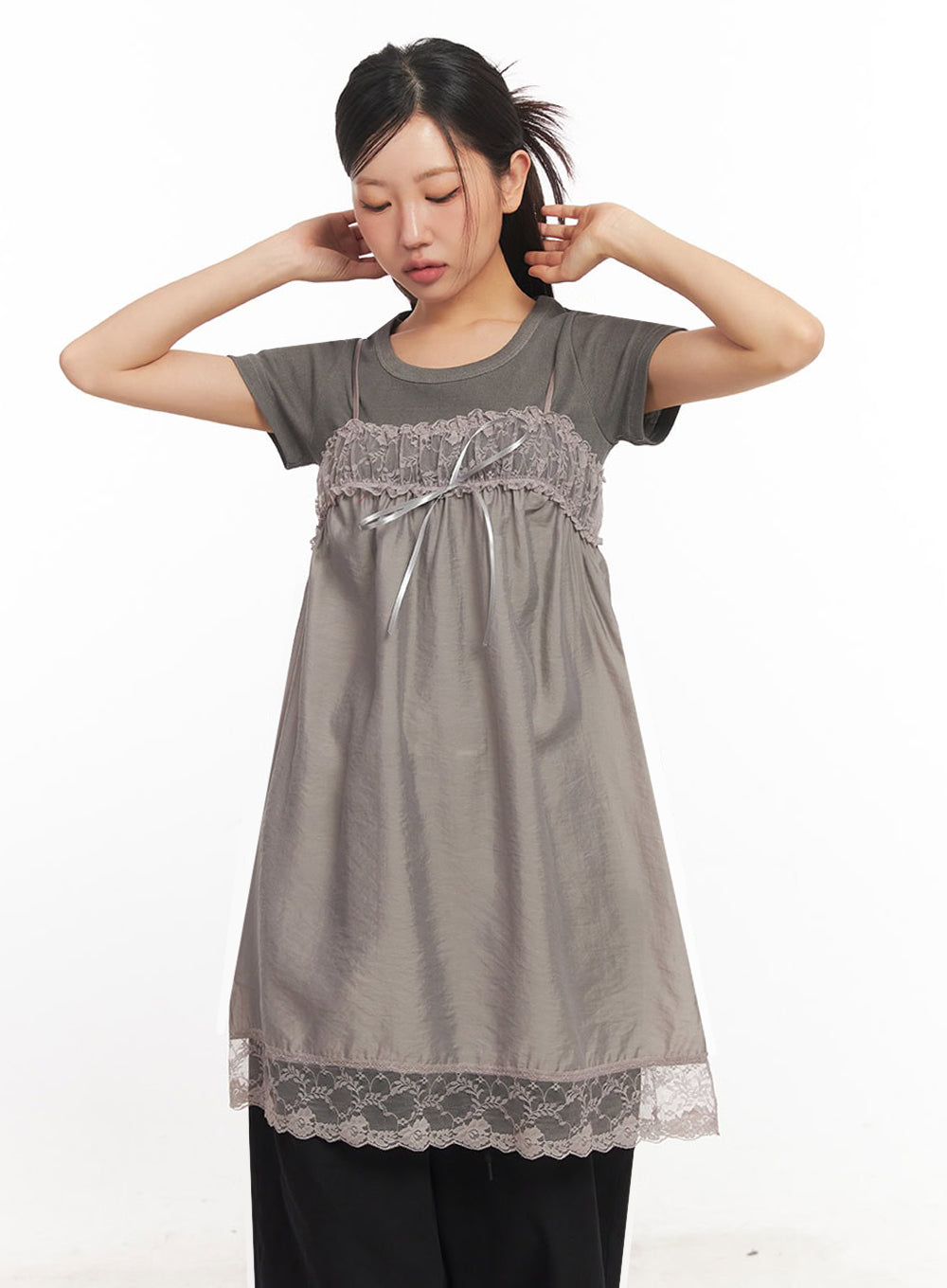 Satin Ribbon Lace Cami Dress IA524