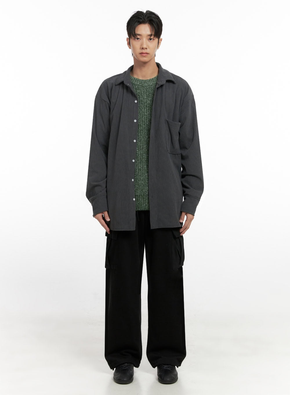 Men's Corduroy Collared Button-Up Shirt ID413