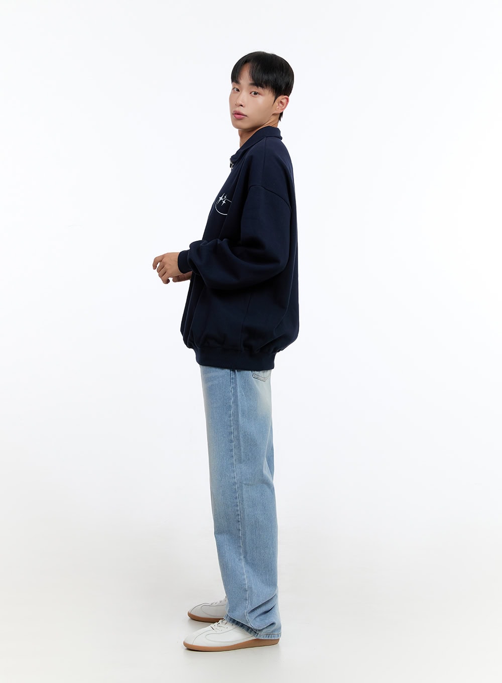 Men's Classic Cotton Half-Zip Graphic Hoodie (Dark blue) IS413