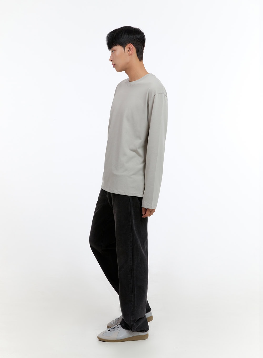 Men's Basic Cotton Long Sleeve T-Shirt (Gray) IS412