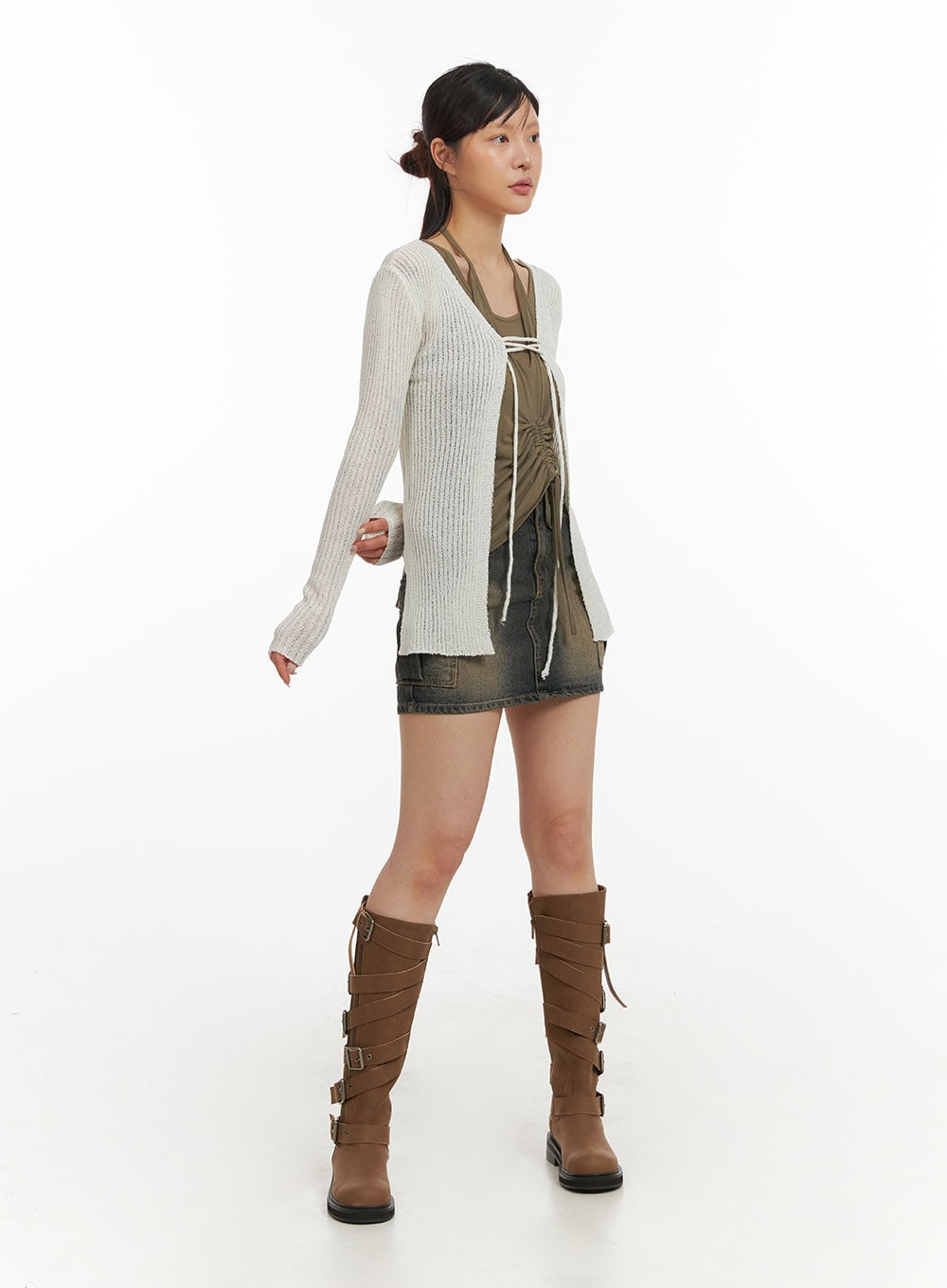 Washed Denim Cargo Mini Skirt IY410