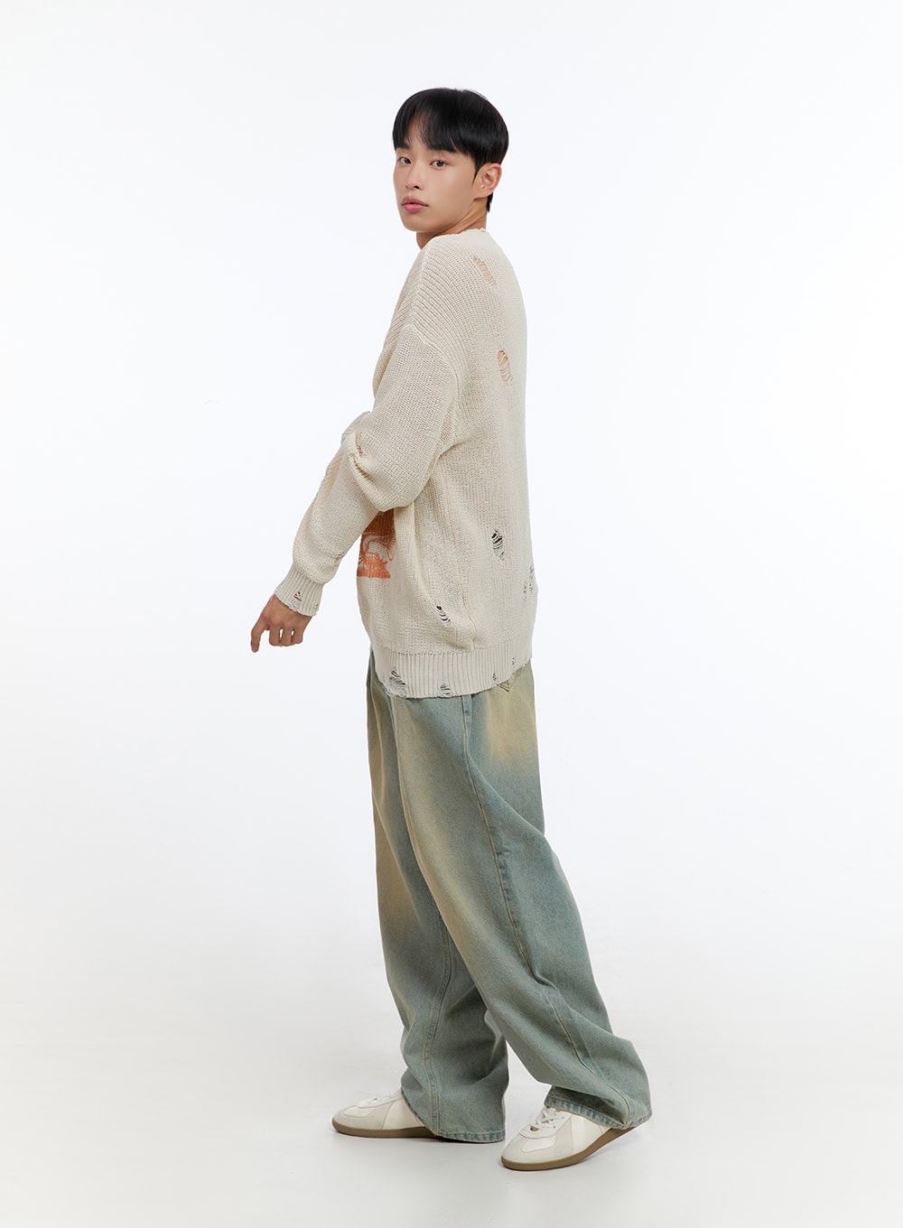 Men's Washed Cotton Wide Fit Jeans IS412